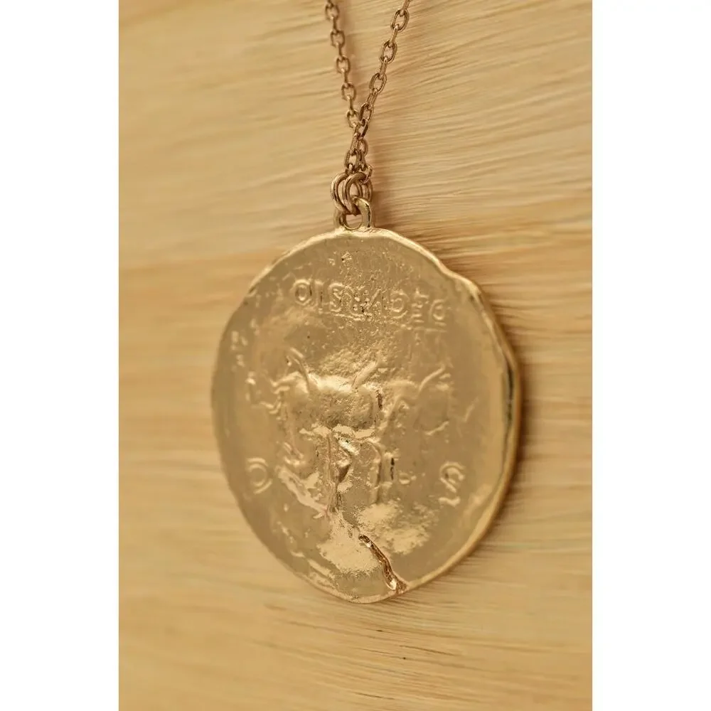 Jade & Jasper Vintage Coin Station Necklace Brushed Gold Satin Signed BinBL